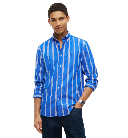 Tommy Hilfiger Men's Poplin Ground Stripe Relaxed-Fit Shirt - Regal Blue/Multistripe