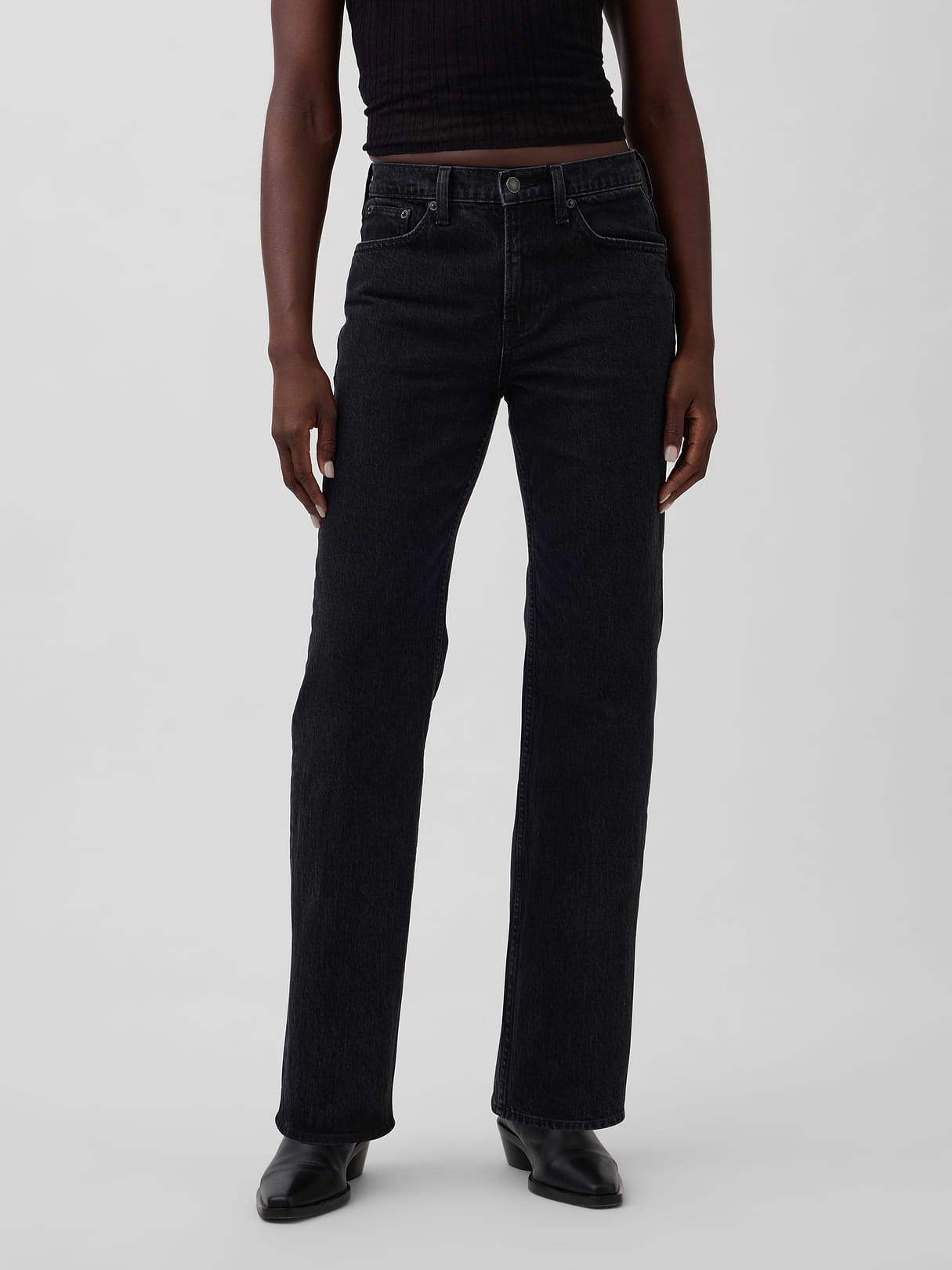 Mid Rise Relaxed Straight Jeans - Black