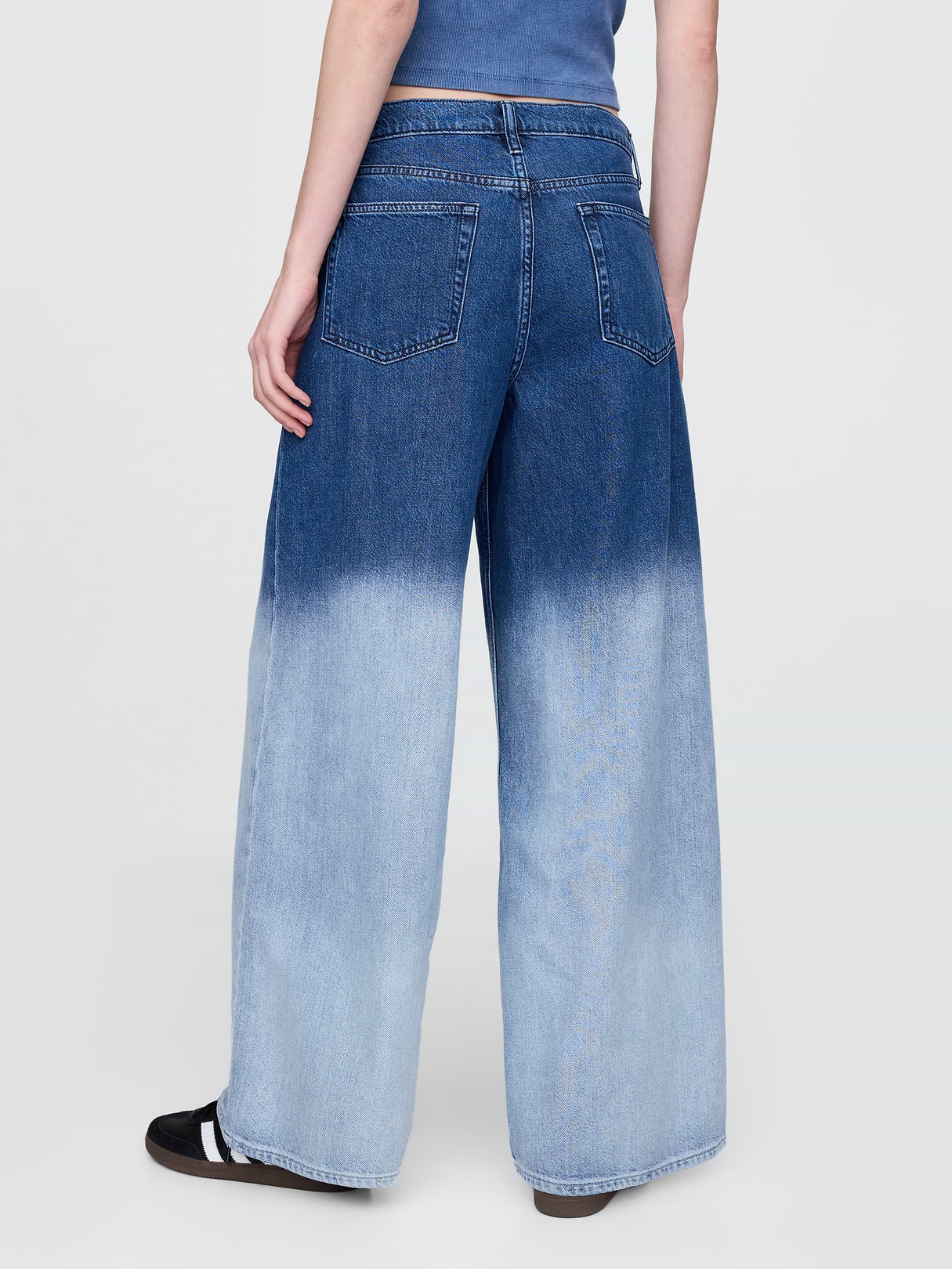 Mid Rise Denim Stripe Baggy Jeans - Ombré indigo
