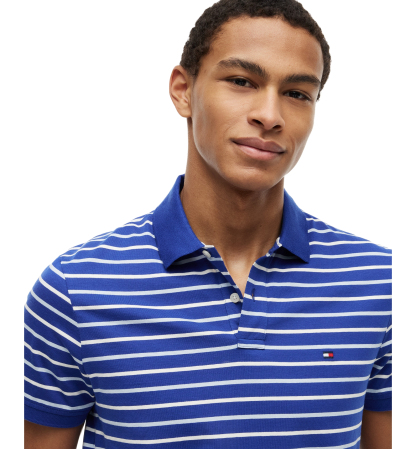 Tommy Hilfiger Men's Regular-Fit Smooth Touch Stripe Polo Shirt - Pigment Blue / Ivory Petal