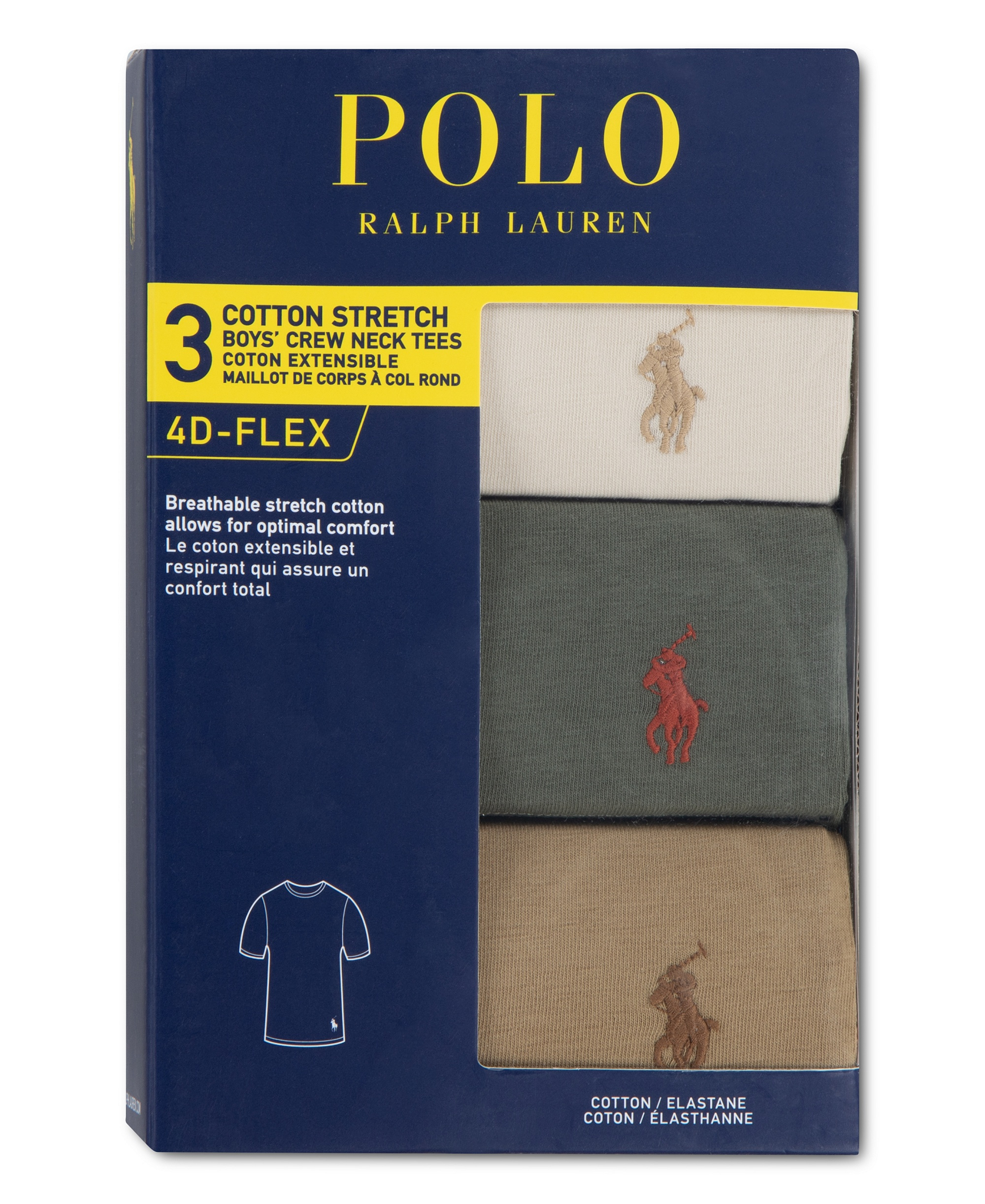 Polo Ralph Lauren Boys' 8-20 Crewneck Undershirts, 3-Pack - Full Cream