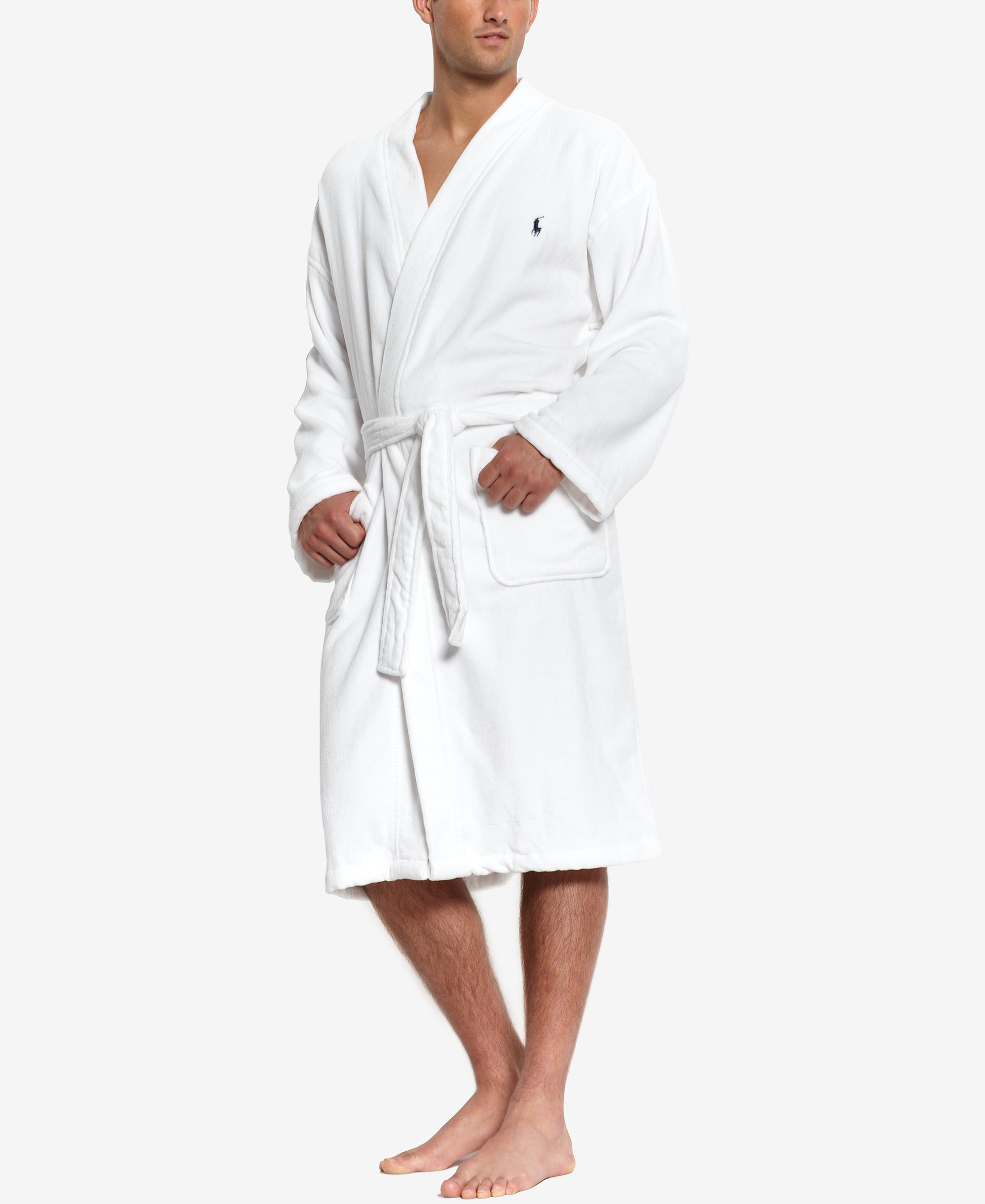 Polo Ralph Lauren Men's Sleepwear Soft Cotton Kimono Velour Robe - White