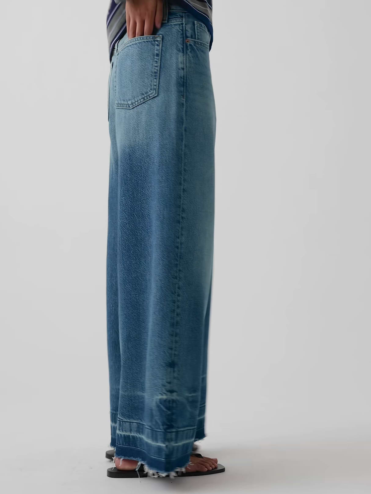 Mid Rise Denim Stripe Baggy Jeans - Medium indigo