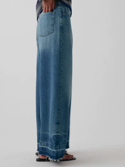 Mid Rise Denim Stripe Baggy Jeans - Medium indigo