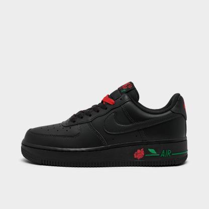 Women's Nithtke Air Force 1 '07 SE Casual Shoes - Black/Black/Sport Red/Pine Green - Left shoe facing left. Outside of the shoe.