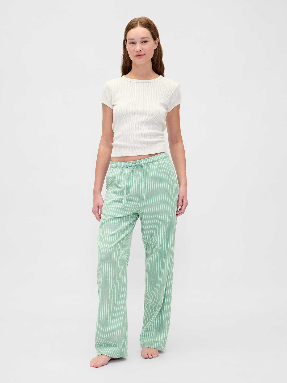 Adult Softest Flannel PJ Pants - Green & white stripe