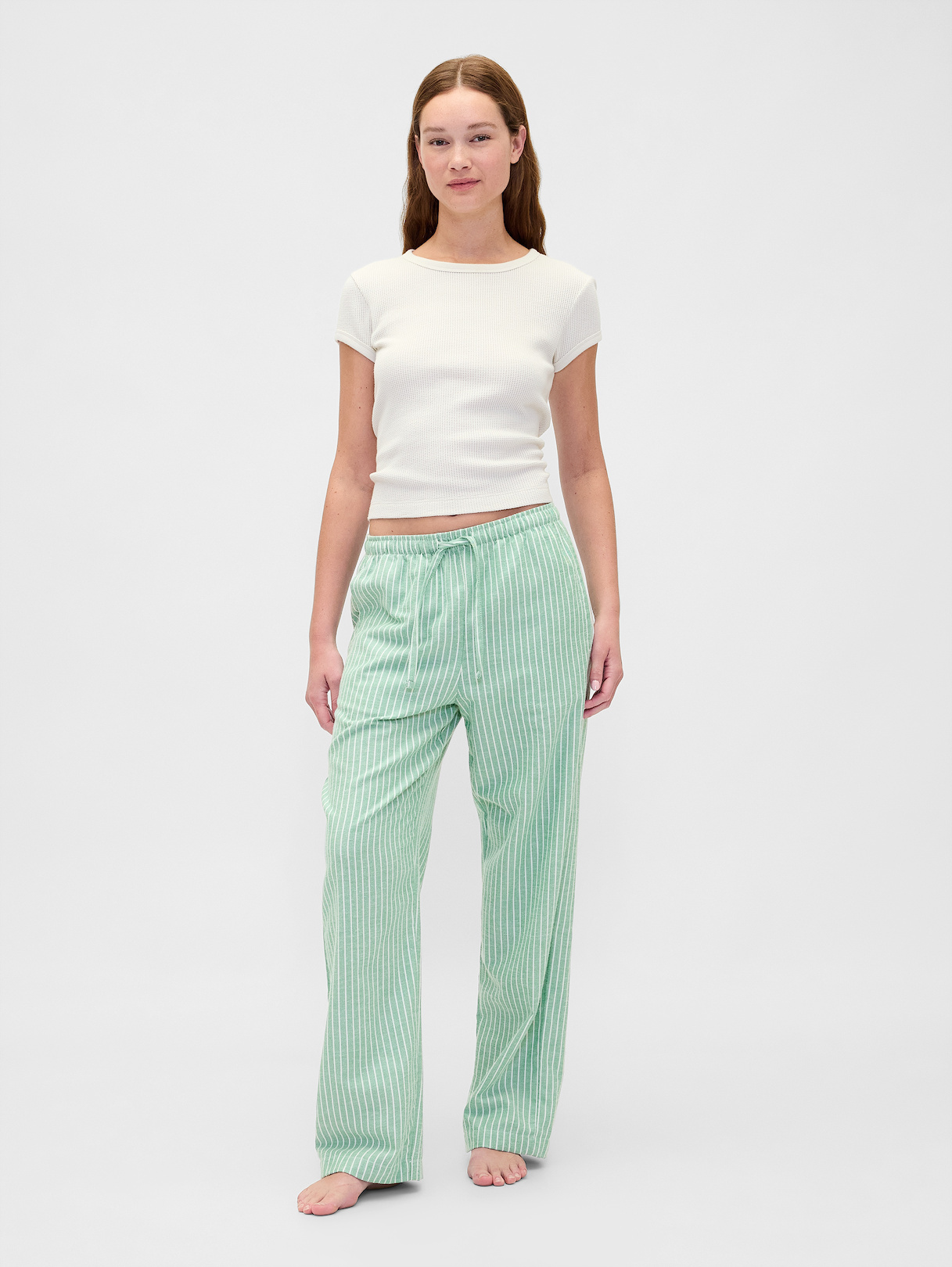 Adult Softest Flannel PJ Pants - Green & white stripe