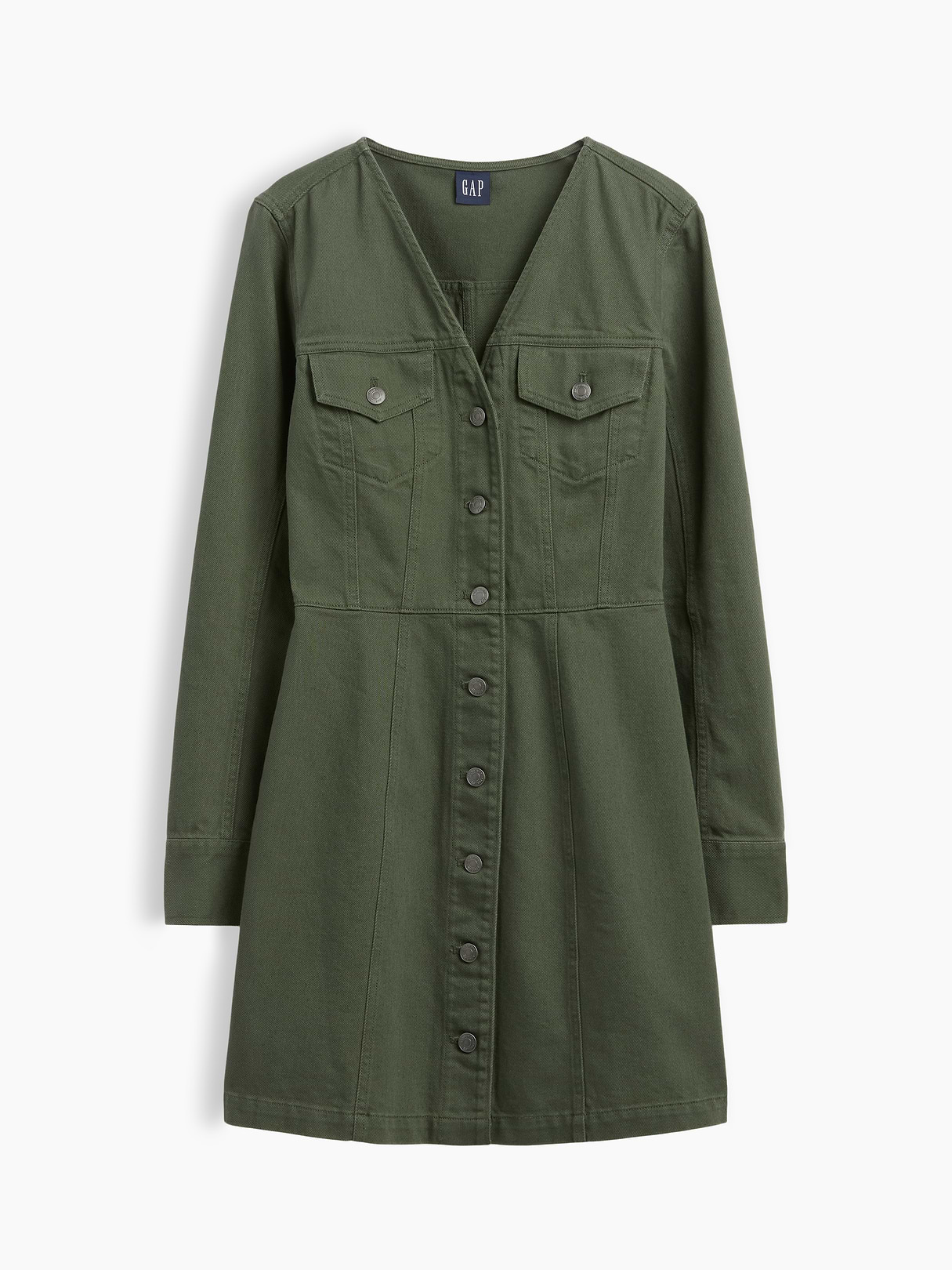 V-Neck Button-Front Mini Dress - Tweed green