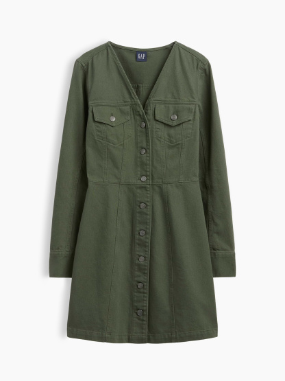 V-Neck Button-Front Mini Dress - Tweed green