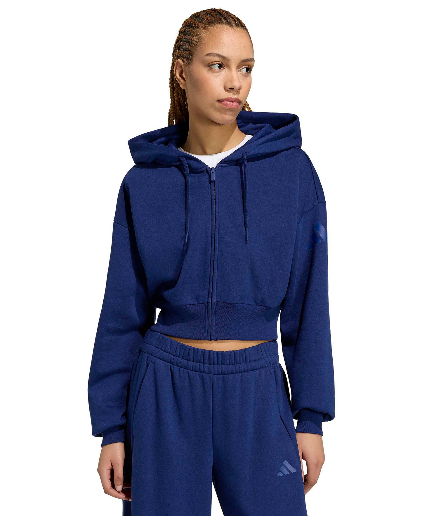 adidas Women's Essentials Contemporary Fleece Full-Zip Hooded Jacket - Dark Blue