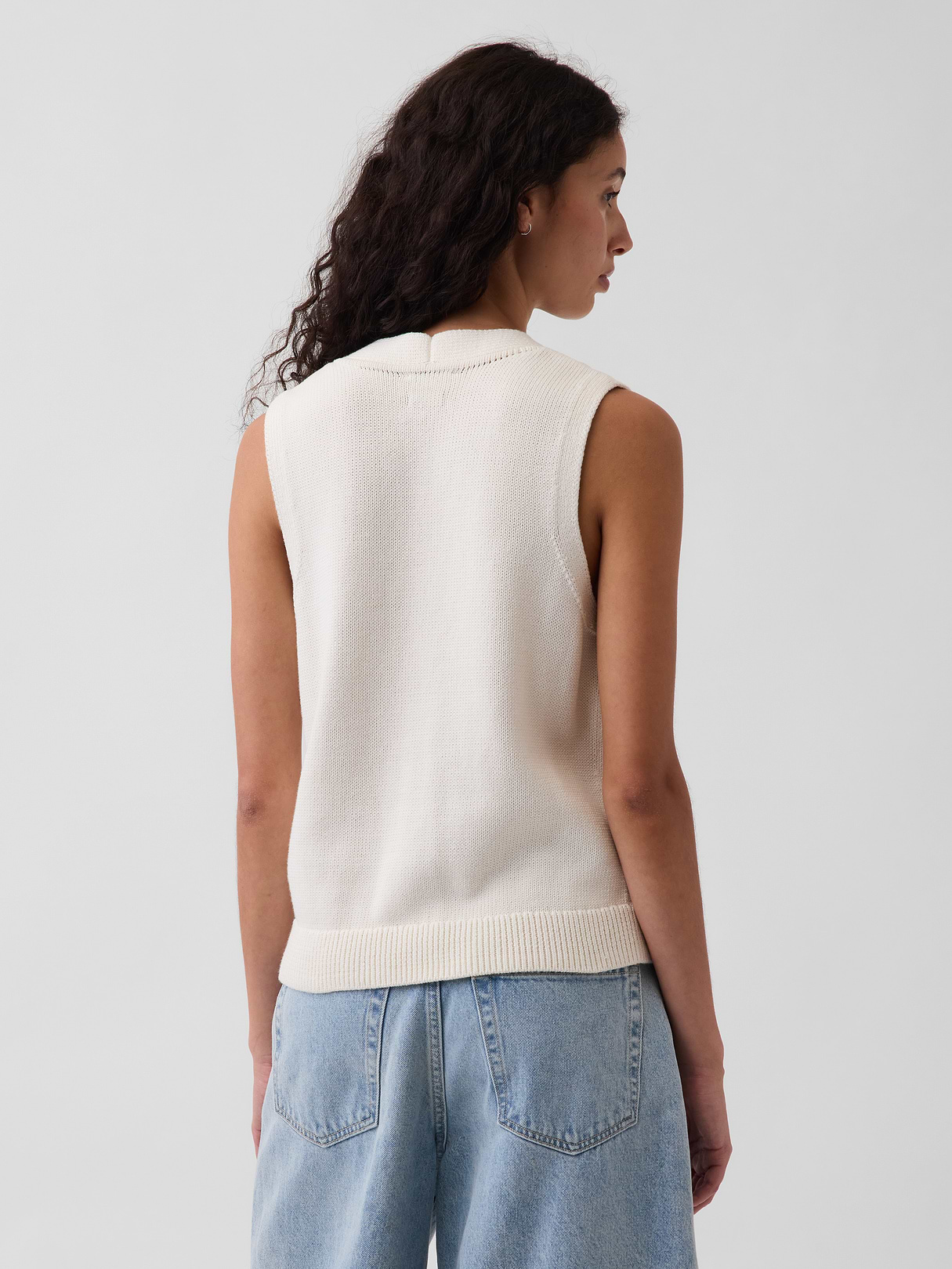 100% Cotton Pocket Sweater Vest - Ivory beige frost