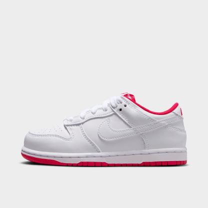 Little Kids' Nithtke Dunk Low Casual Shoes - Part 1 - White/University Red/White - Left shoe facing left. Outside of the shoe.