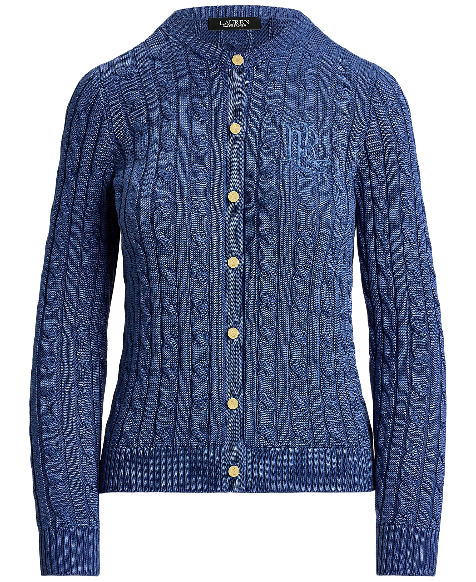 Lauren Ralph Lauren Women's Crewneck Buttoned Placket Cardigan Sweater - Inky Blue