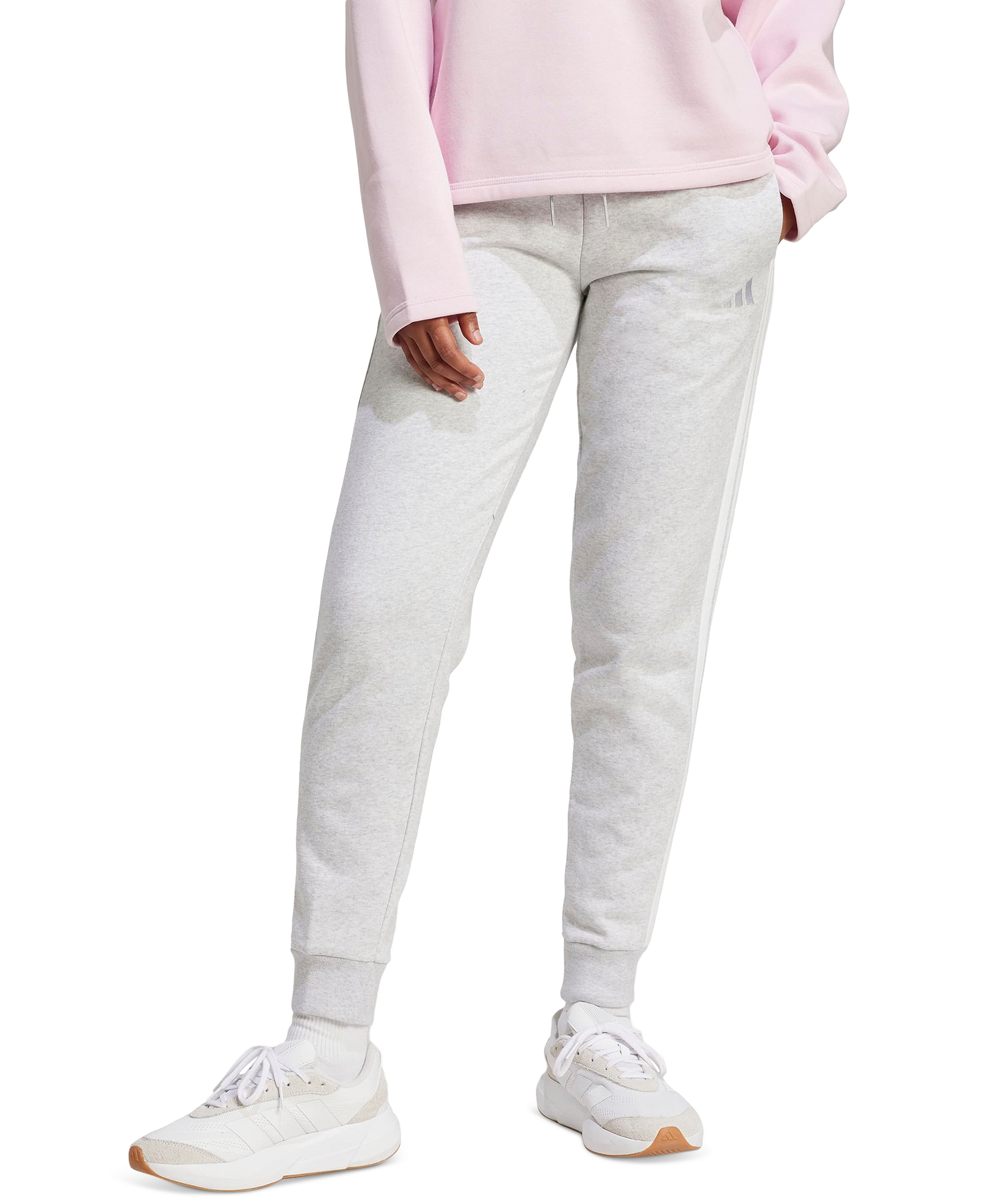 adidas Women's Essentials Three Stripes Fleece Slim Pants - Light Grey Heather/white