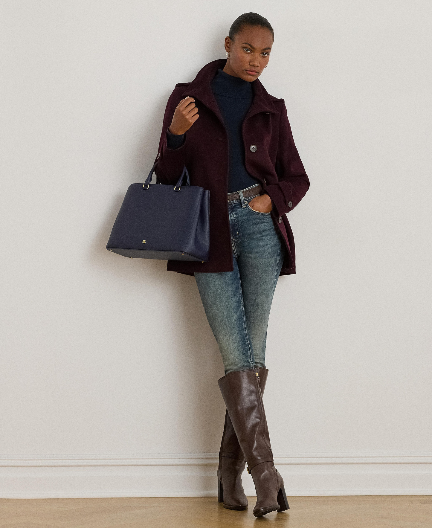 Lauren Ralph Lauren Women's Icon Hooded A-Line Coat, Created for Macy's - Pinot Noir