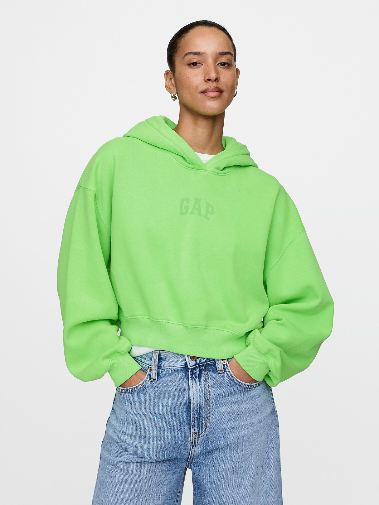 VintageSoft Crop Logo Hoodie - Jasmine green