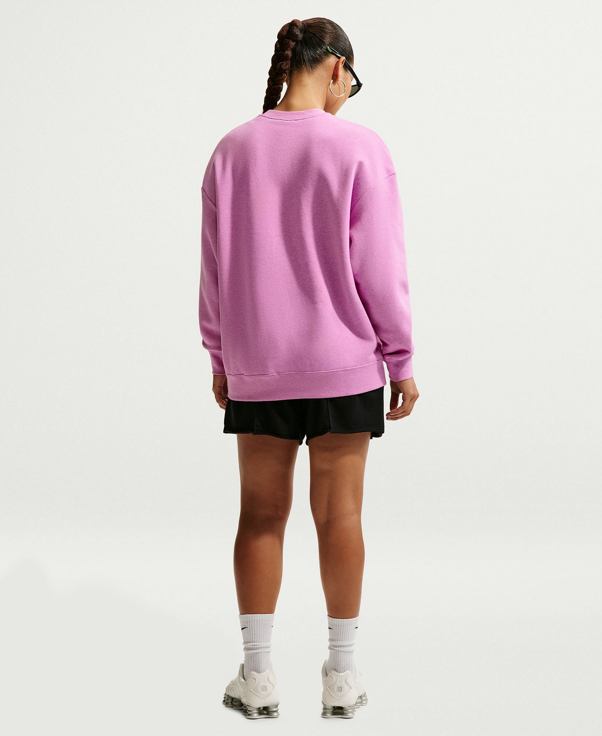 Nike Women's Sportswear Club Fleece Loose Crewneck Sweatshirt - Light Magenta/White
