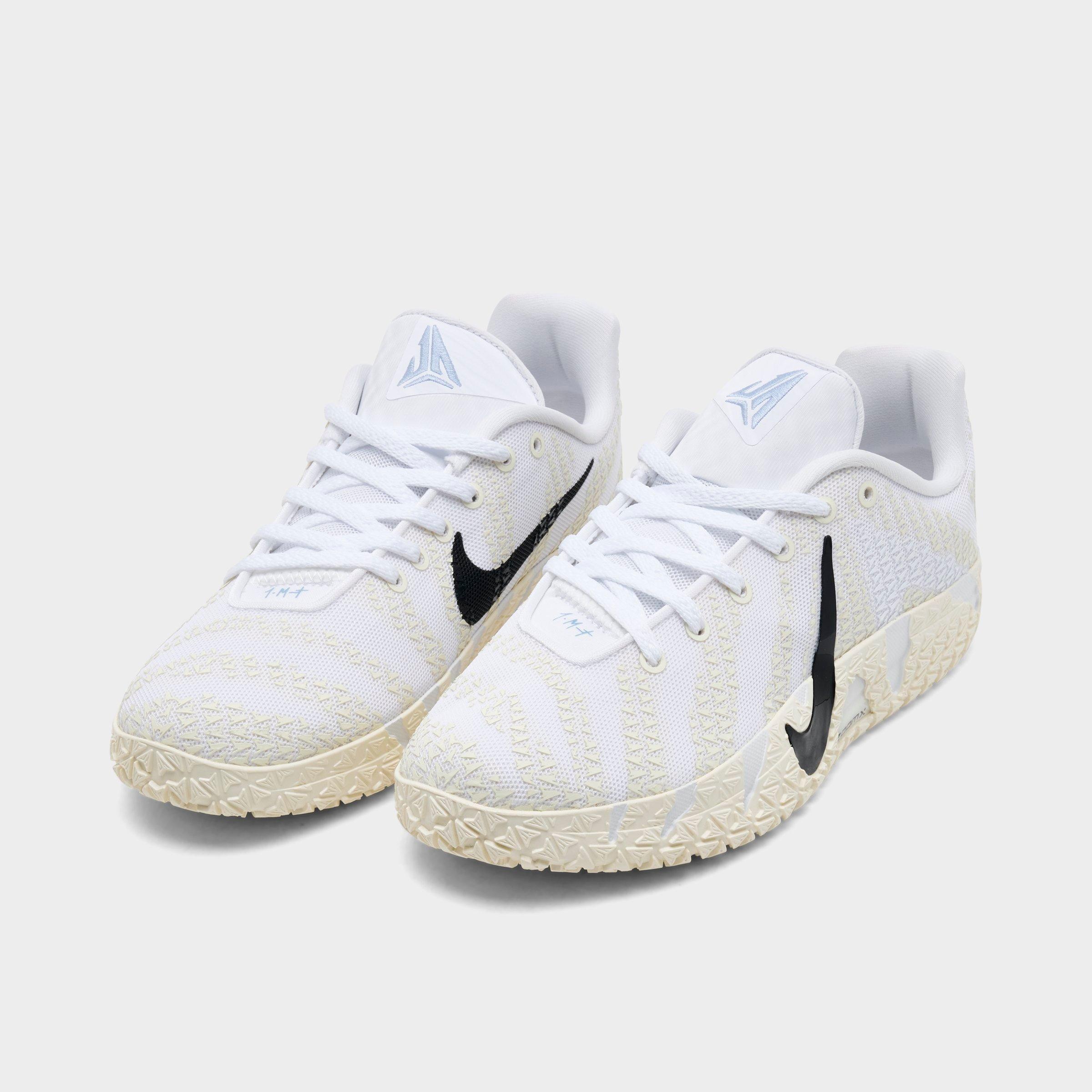 Big Kids' Nithtke Ja 3 Basketball Shoes - White/Coconut Milk/Desert Khaki/Black - Both shoes facing left
