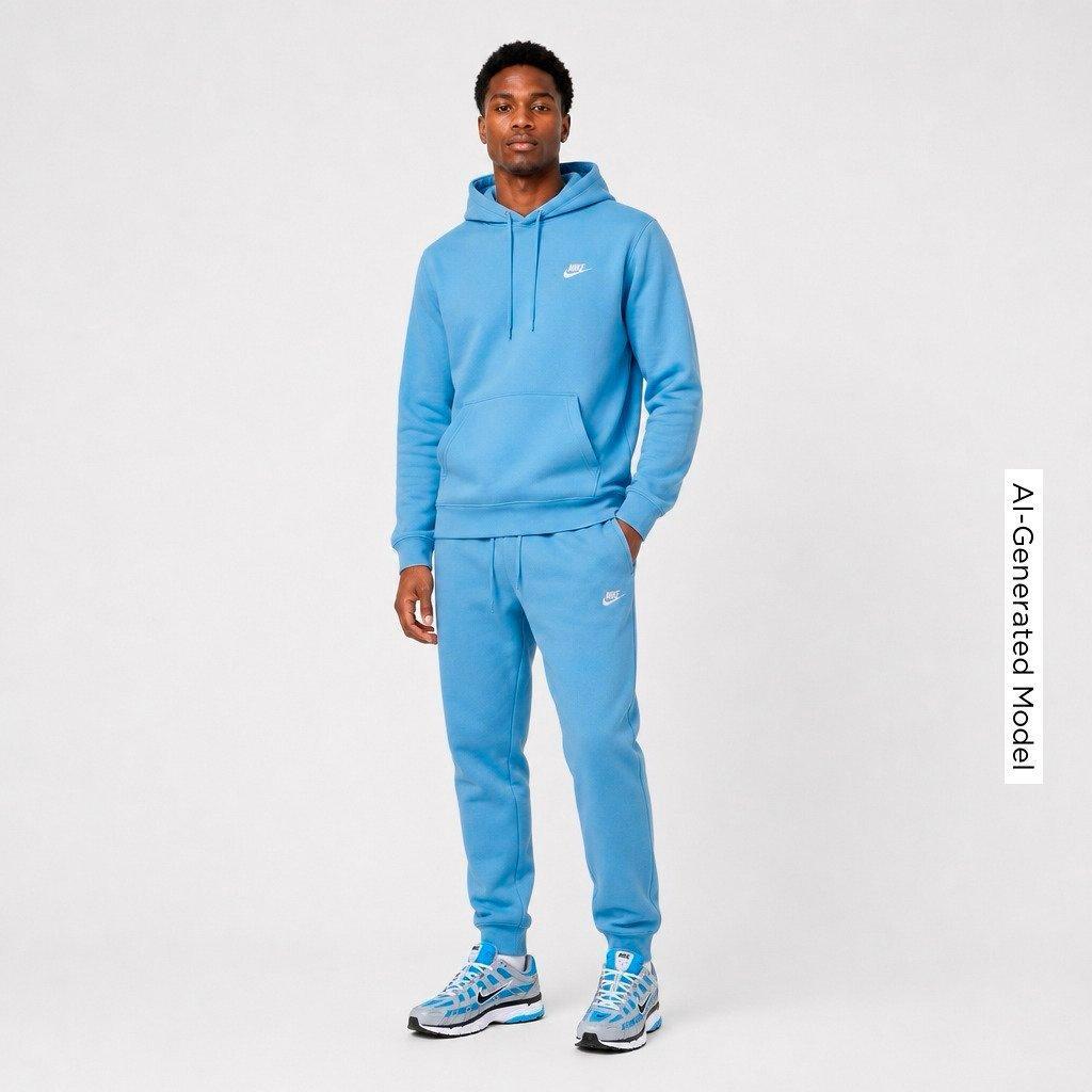 Men's Nithtke Club Fleece Premium Embroidered Pullover Hoodie - Part 2 - Football Blue/Football Blue/White
