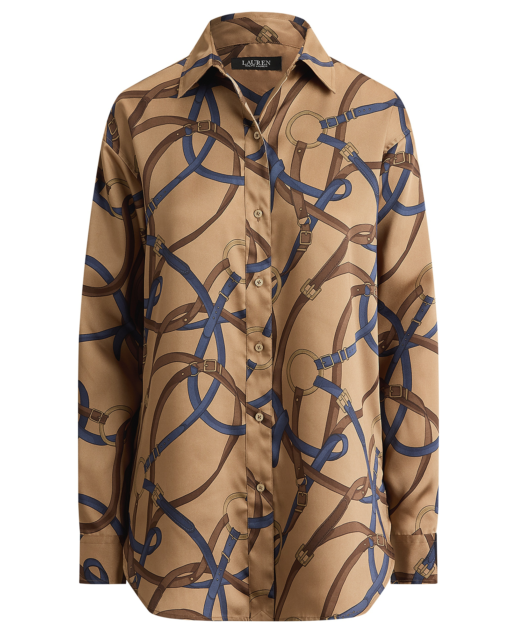 Lauren Ralph Lauren Women's Belting Print Collared Shirt - Camel Multi