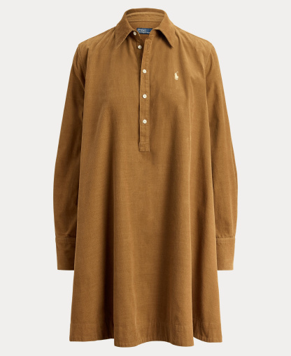 Polo Ralph Lauren Women's Corduroy Pleated Shirt Dress - Tan