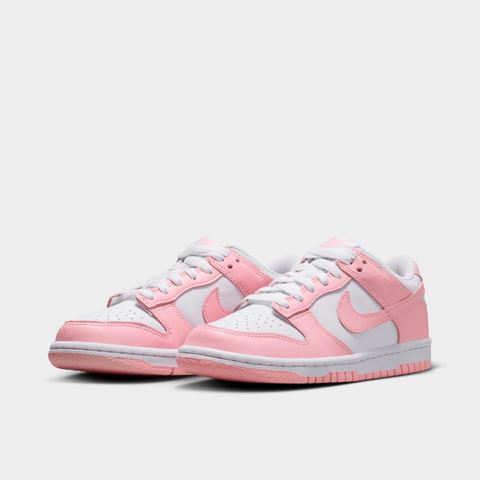 Big Kids' Nike Dunk Low Casual Shoes - White/White/White/Medium Soft Pink