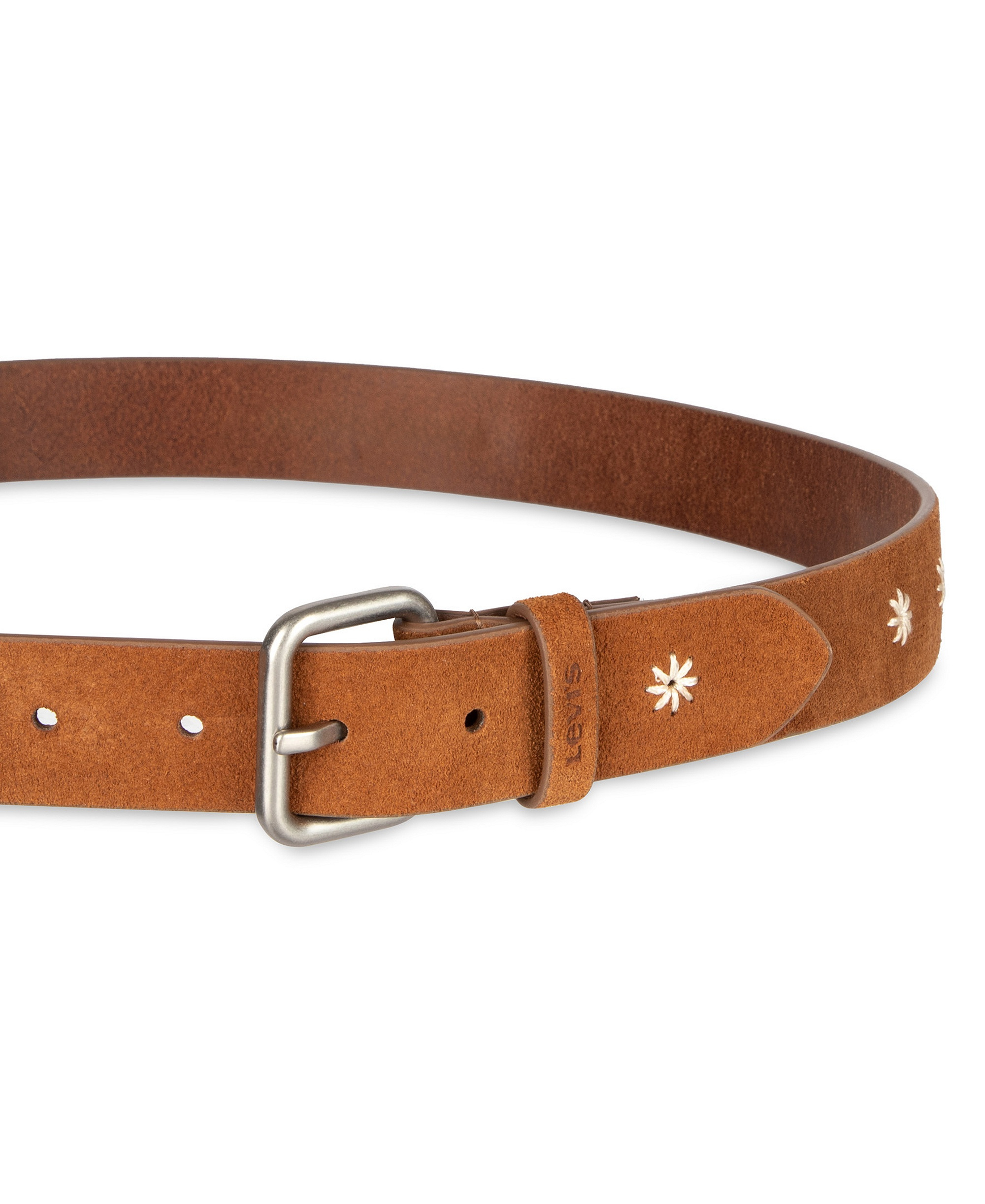 Levi's Women's Casual Floral Embroidered Belt - Tan Suede
