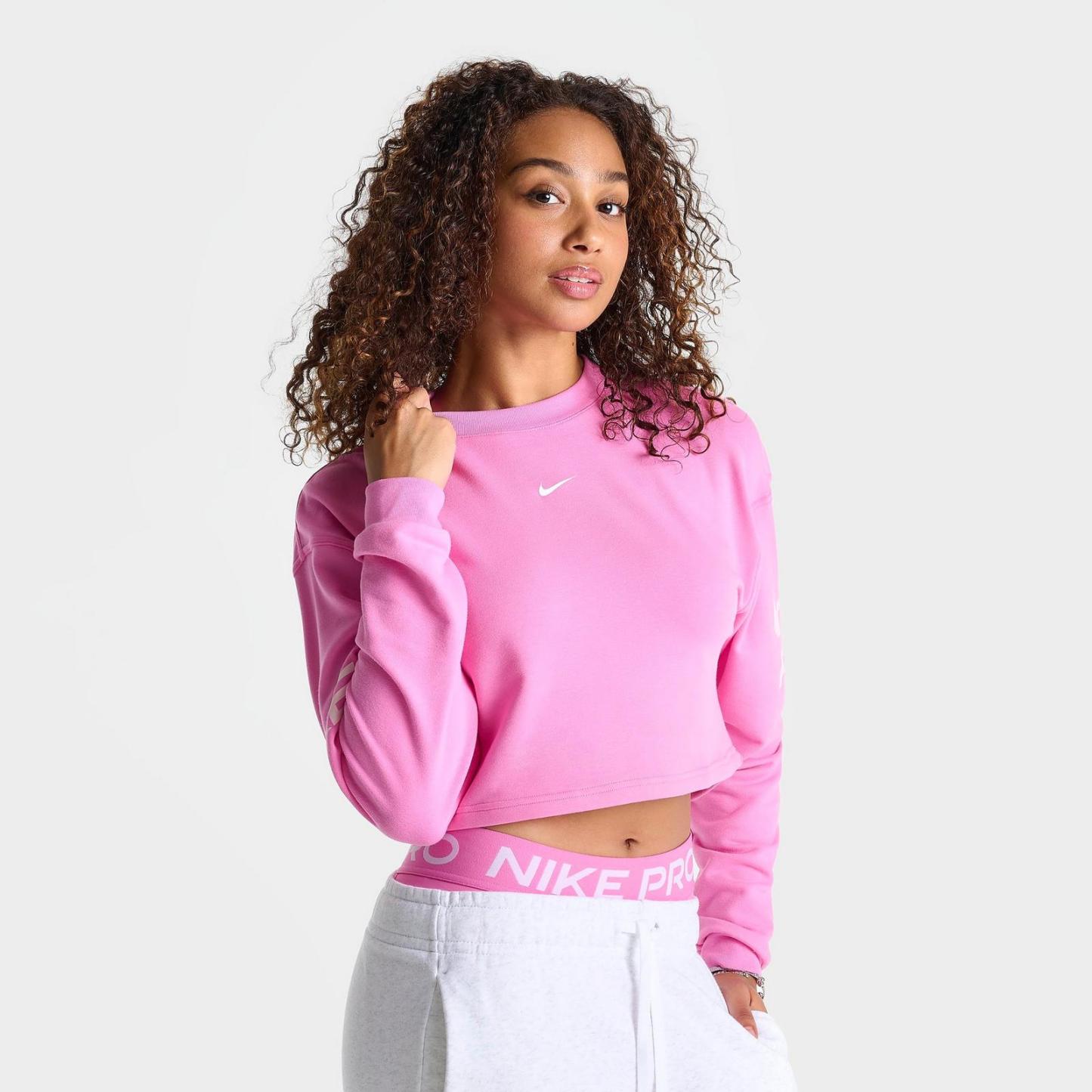 Women's Nike Pro Dri-FIT French Terry Loose Crewneck Sweatshirt - Playful Pink/Pink Foam/White