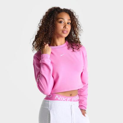 Women's Nike Pro Dri-FIT French Terry Loose Crewneck Sweatshirt - Playful Pink/Pink Foam/White