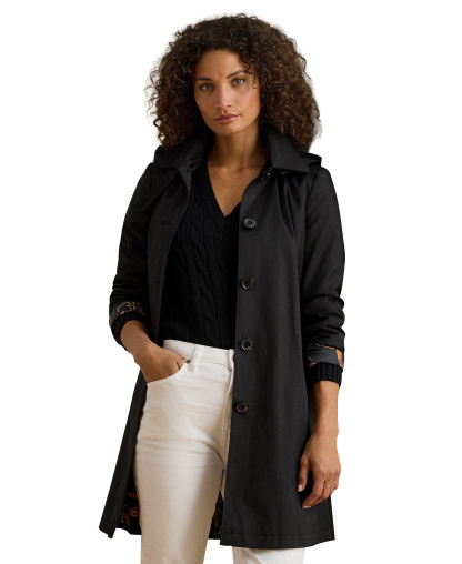 Lauren Ralph Lauren Women's Hooded Water-Resistant A-Line Raincoat, Created for Macy's - Black