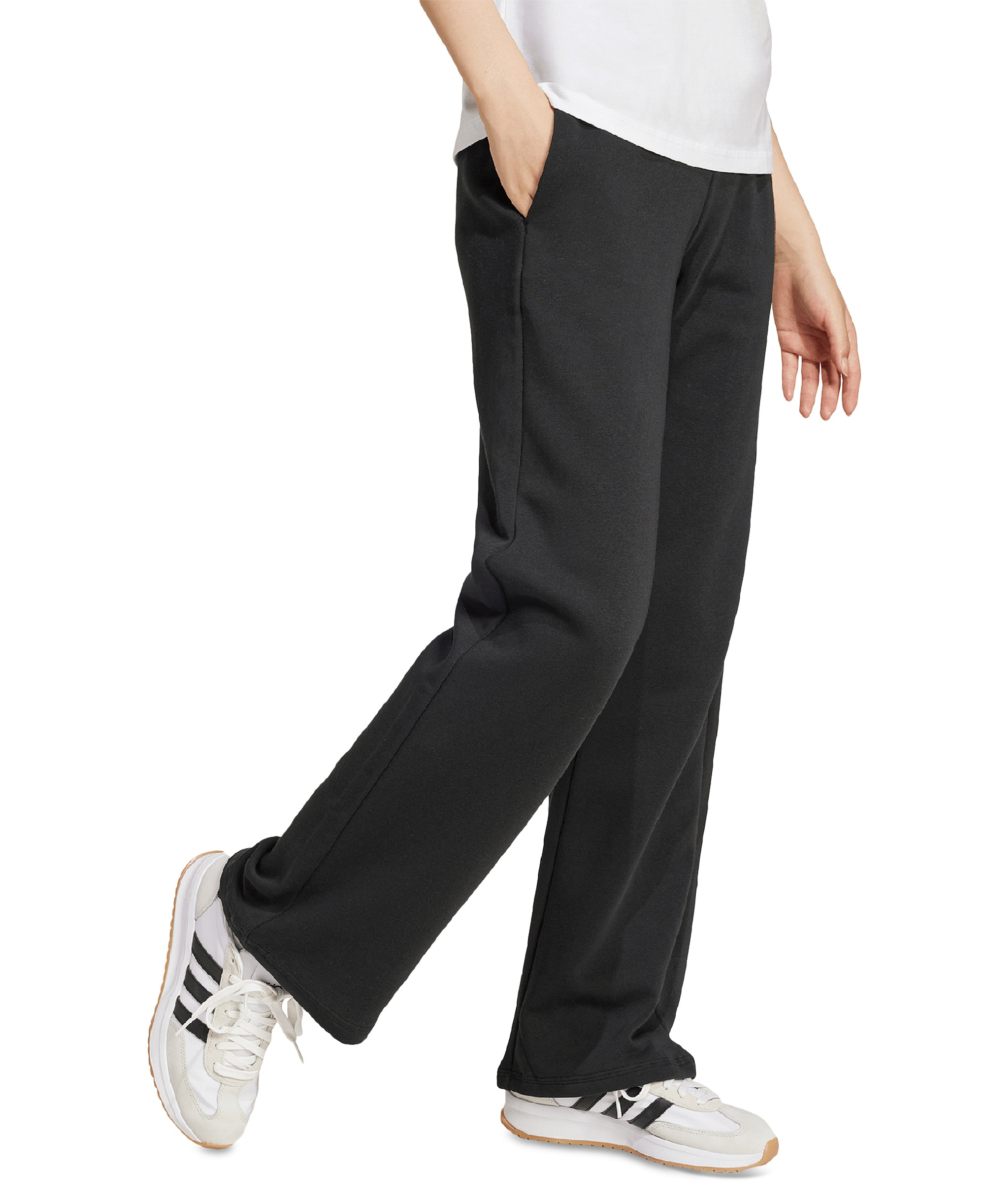 adidas Women's Essentials Small Logo Feel Cozy Open Hem Pants - Black/White