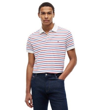 Tommy Hilfiger Men's Regular-Fit Smooth Touch Stripe Polo Shirt - White / Medium Red