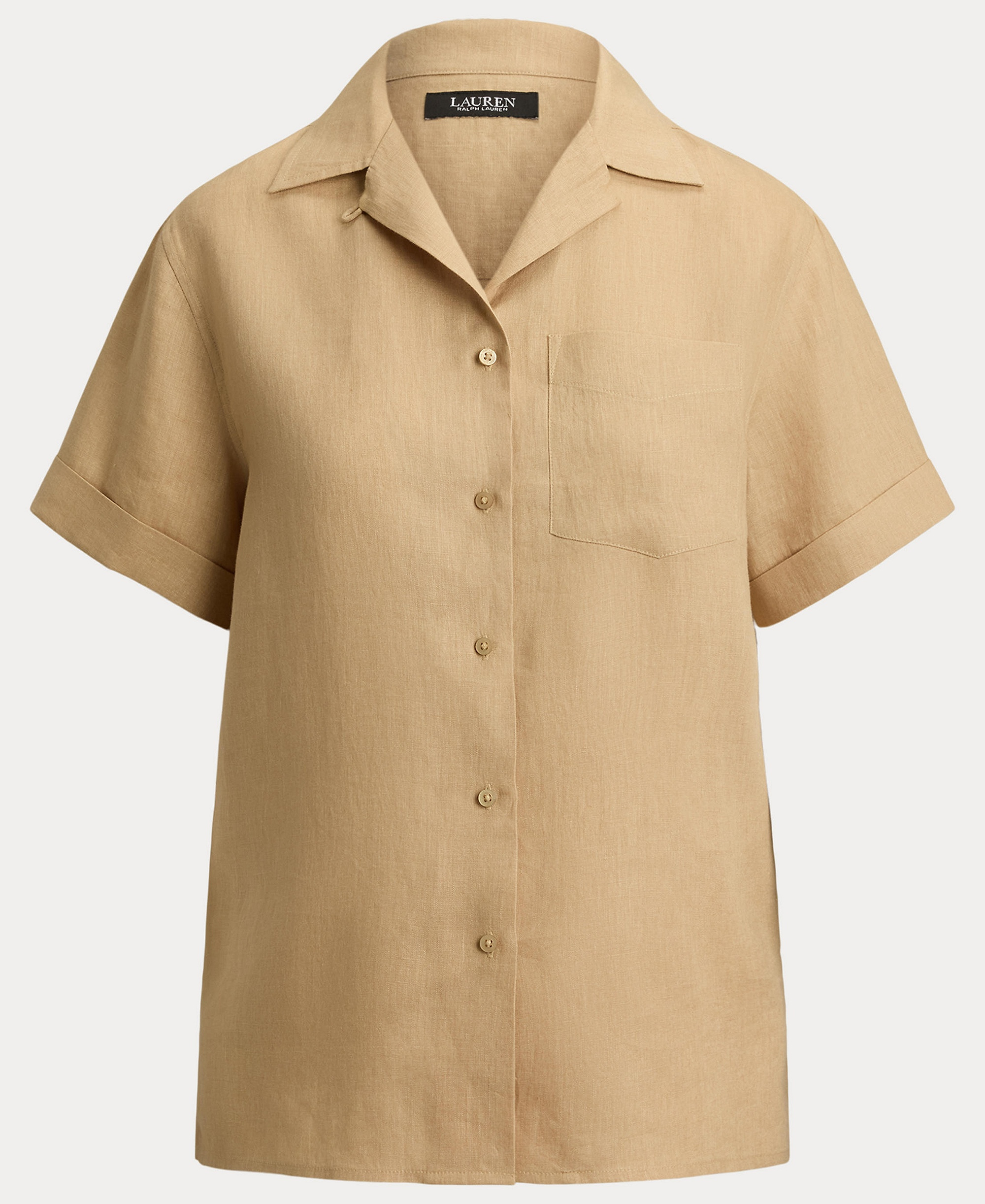 Lauren Ralph Lauren Women's Linen Short-Sleeve Camp Shirt - Birch Tan