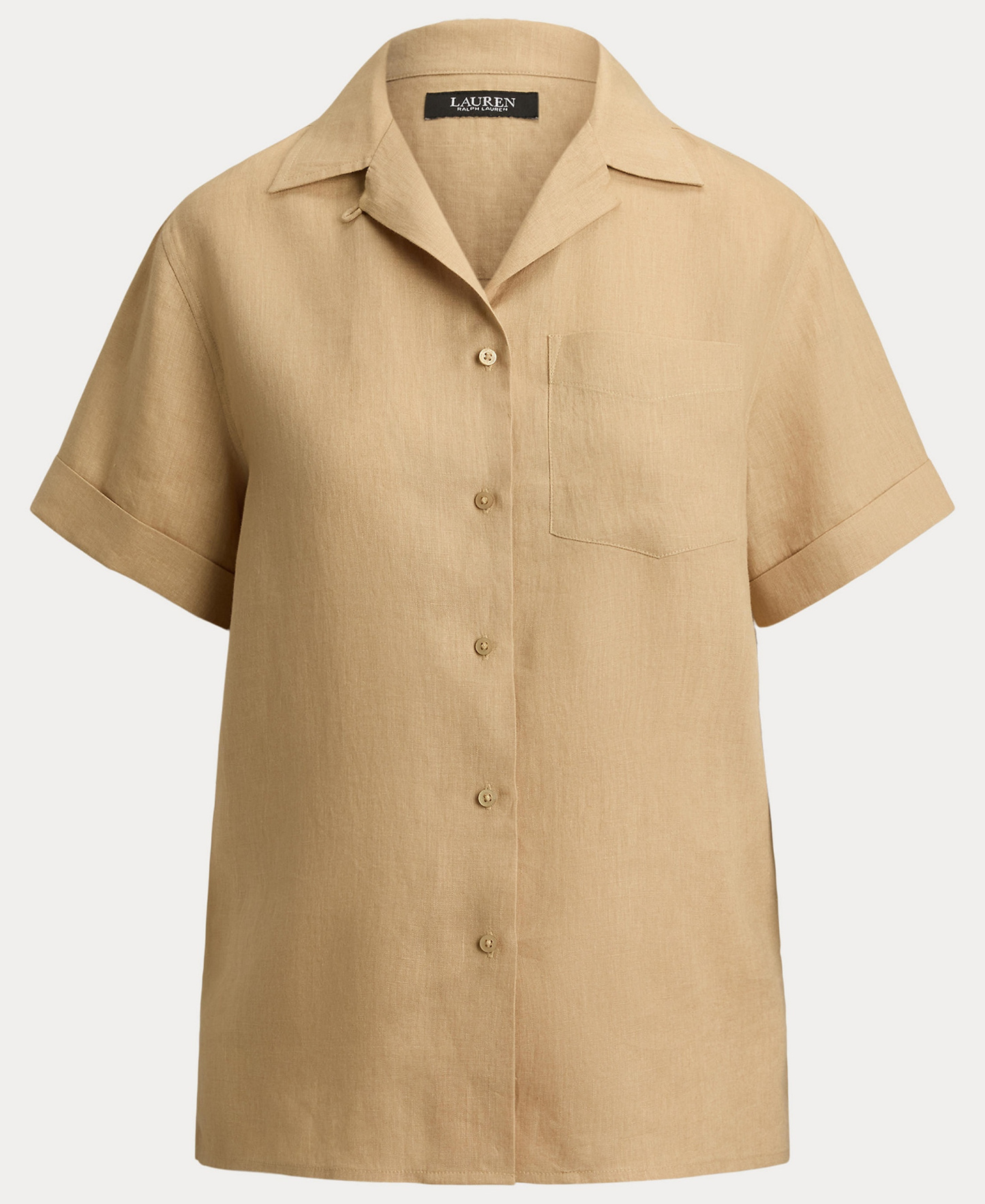 Lauren Ralph Lauren Women's Linen Short-Sleeve Camp Shirt - Birch Tan