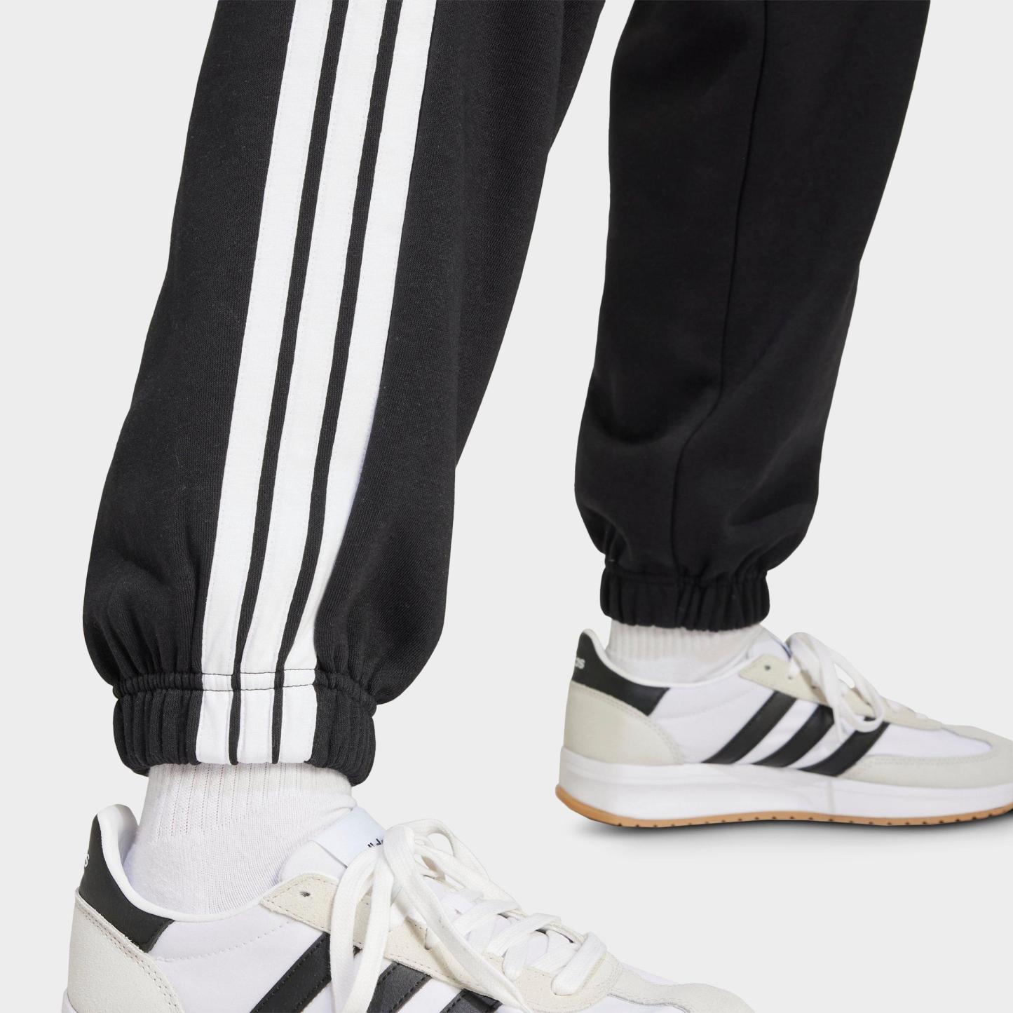 Women's adidas Essentials 3-Stripes Fleece Loose Pants - Black/White