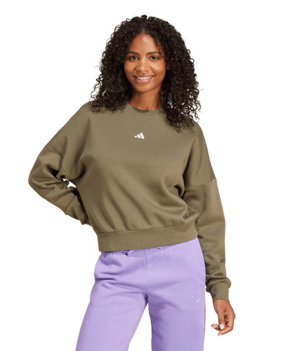 adidas Women's Essentials Crewneck Small-Logo Sweatshirt - Olive Strata/white