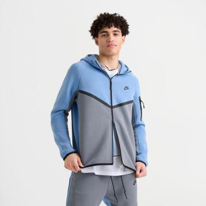 Men's Nike Tech Fleece Windrunner Full-Zip Hoodie - Work Blue/Cool Grey/Black