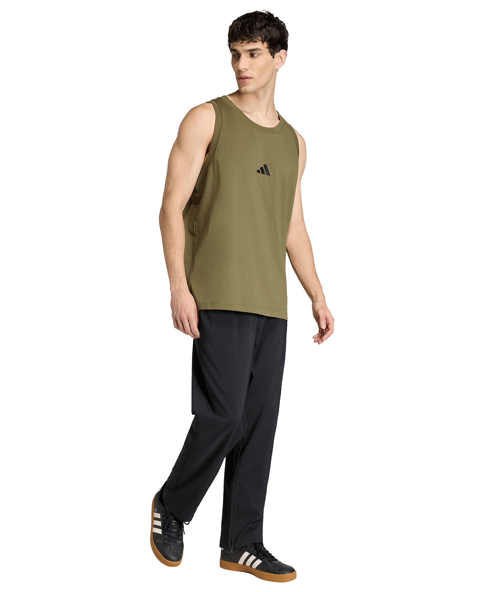 adidas Men's Small Logo Regular-Fit Tank Top - Olive Strata