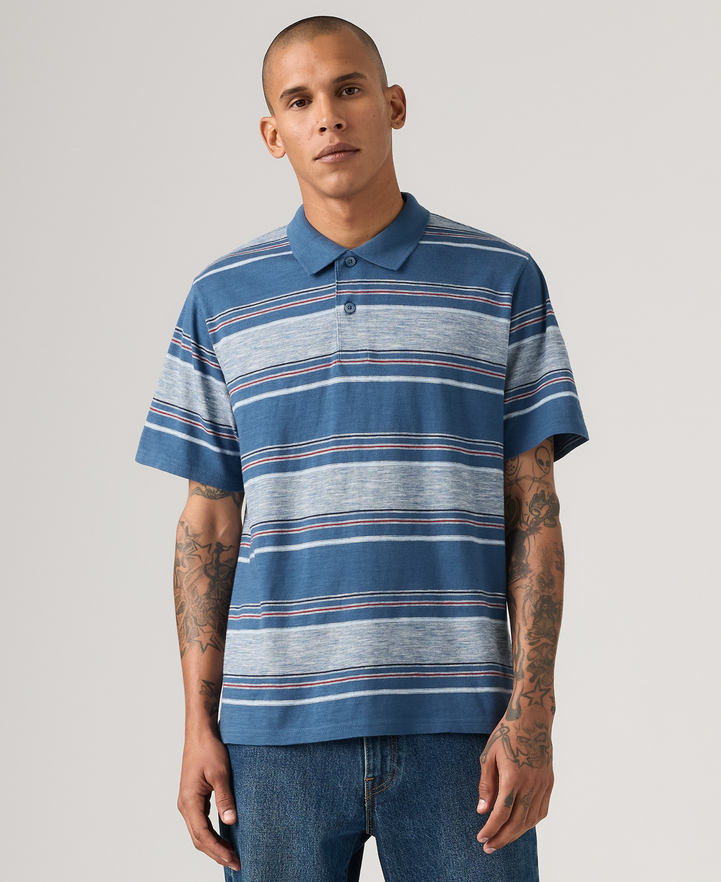 Levi's Men's Merritt Striped Collared Polo Shirt - Ensign Blue