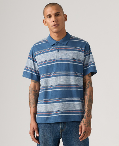 Levi's Men's Merritt Striped Collared Polo Shirt - Ensign Blue