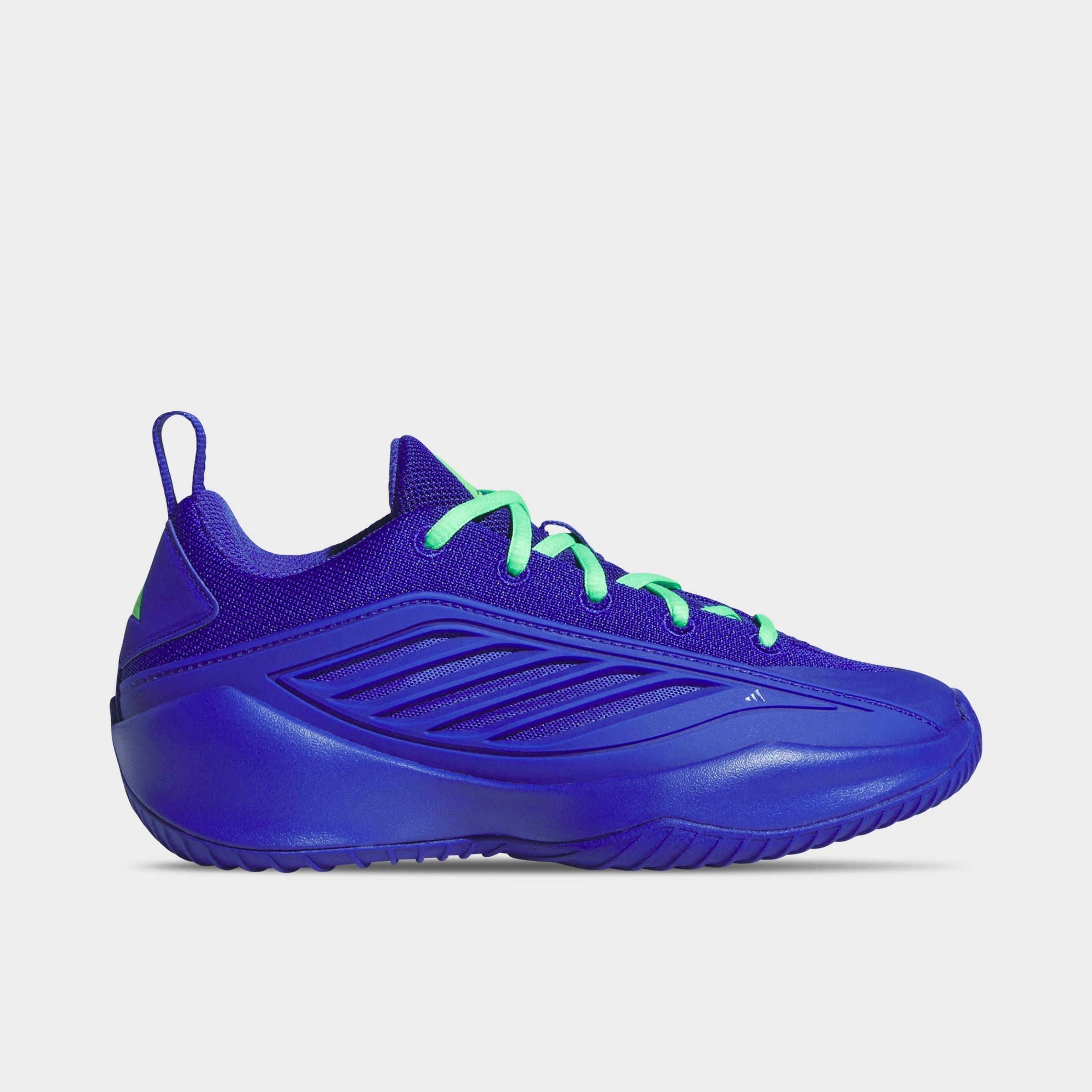 Big Kids' adidas Believe That 1 Basketball Shoes - Lucid Blue/Court Green/Lucid Blue - Left shoe facing left. Outside of the shoe.
