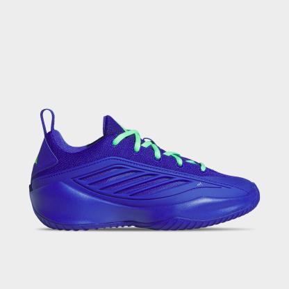 Big Kids' adidas Believe That 1 Basketball Shoes - Lucid Blue/Court Green/Lucid Blue - Left shoe facing left. Outside of the shoe.