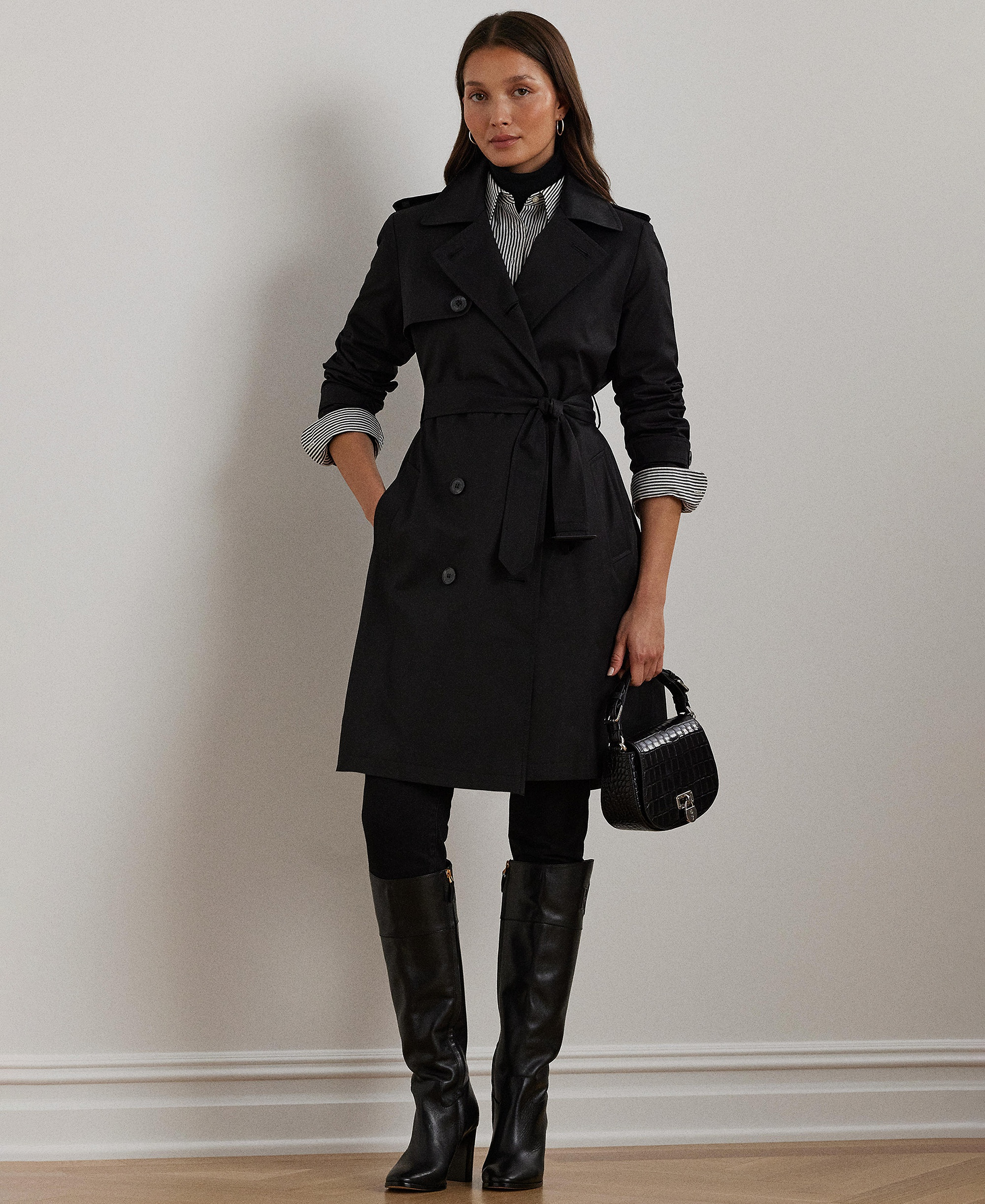 Lauren Ralph Lauren Petite Water-Resistant Double-Breasted Trench Coat, Created for Macy's - Black