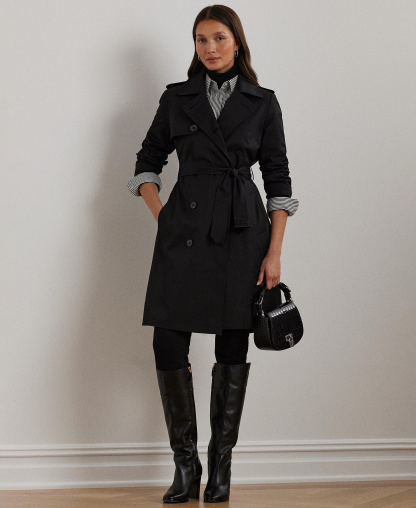 Lauren Ralph Lauren Petite Water-Resistant Double-Breasted Trench Coat, Created for Macy's - Black