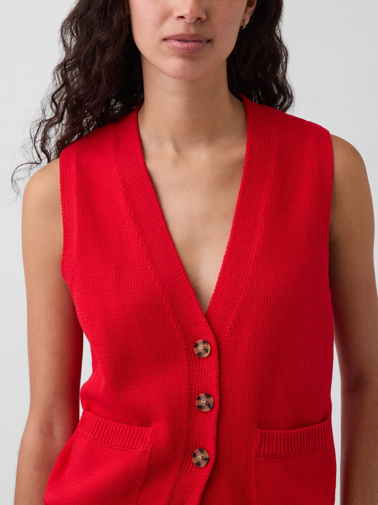 100% Cotton Pocket Sweater Vest - Pure red