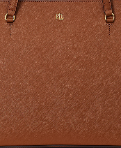 Lauren Ralph Lauren Crosshatch Leather Karly Medium Shopper Tote Handbag - Lauren Tan