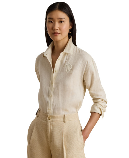 Lauren Ralph Lauren Women's Buttoned Placket Long-Sleeve Linen Shirt - Mascarpone Cream