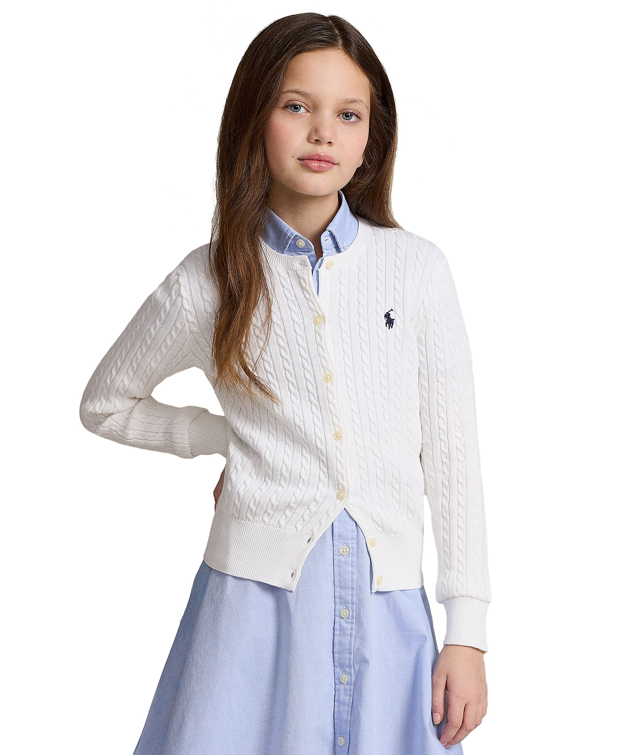 Polo Ralph Lauren Girls' 7-16 Cable-Knit Cotton Cardigan - Bright White