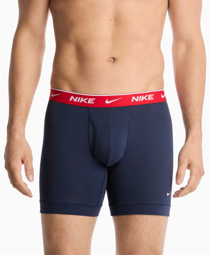 Nike Mens Dri-FIT Essential Cotton Stretch Boxer Briefs, 3-Pack - Obsidian/Cool Gray/Uni Red