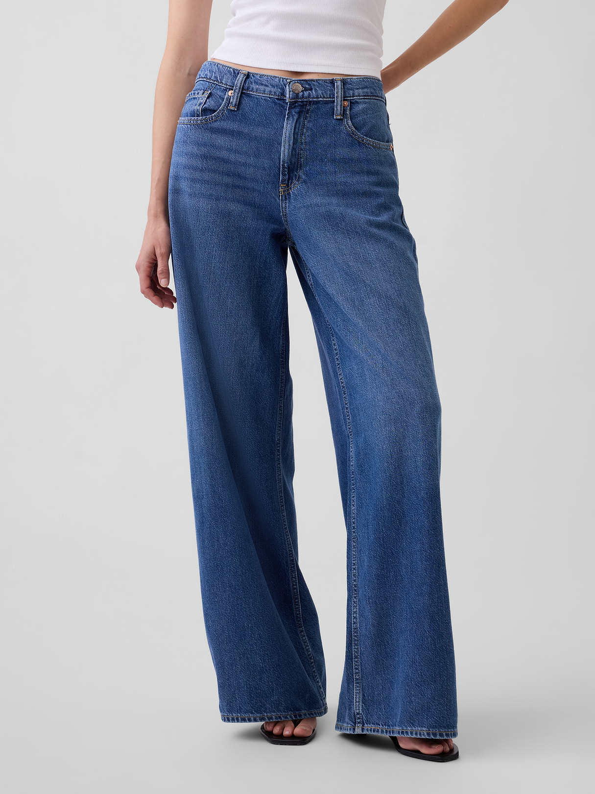 Mid Rise Denim Stripe Baggy Jeans - Medium indigo